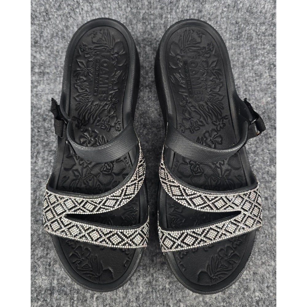 Skechers Foamies Arch Fit Ascend Sandals Womens 10 Black Bling Rhinestone Wedge - Picture 3 of 7